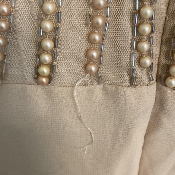 Asos embellished bodice beige dress with high neck and wrap skirt size US 10 - Picture 7 of 11